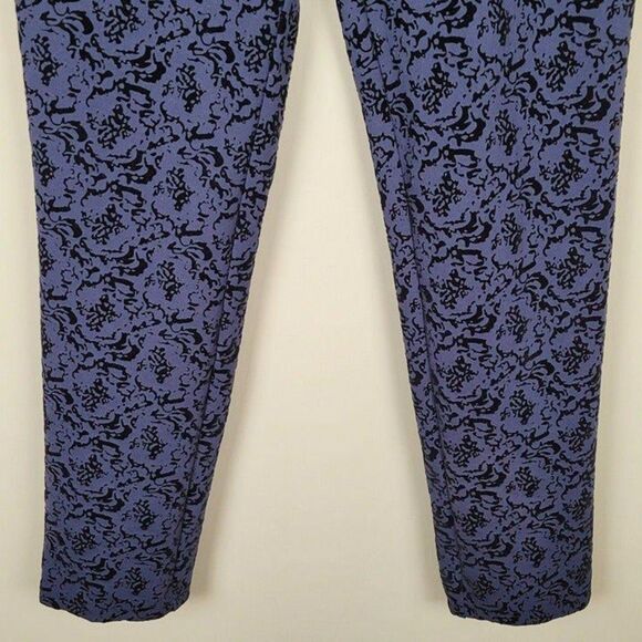 Soft Surroundings Size M Baroque Ponte Stretch Navy Blue Velvet Detailed Pants - Picture 6 of 12